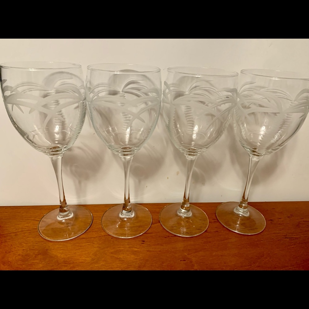 Rolf Palm Tree Etched 8” Wine Glasses Set of 4